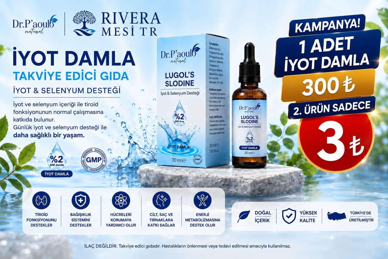Dr.P’aoulo Natural Lugol’s Slodine iyot damla kampanya görseli